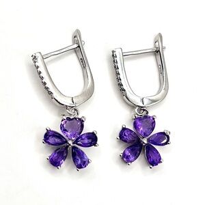 Genuine Amethyst Pear Cut 925 Sterling Silver Dangle Earrings